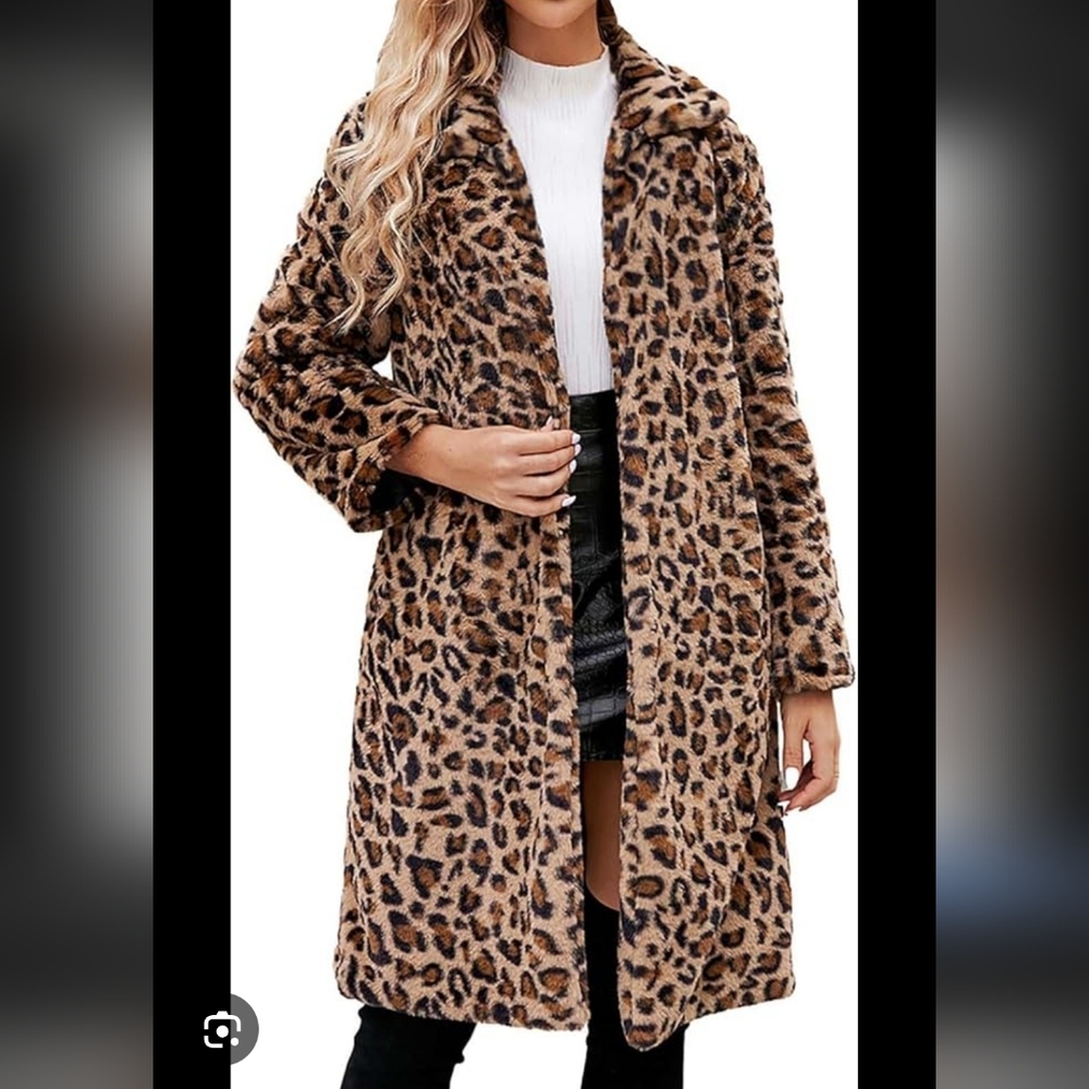 New Leopard Print Faux Fur Coat